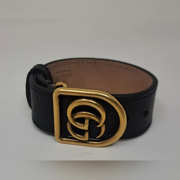 Gucci Marmont Double G Wrap Bracelet Cuff Pebbled Leather Italy Adjustable - Picture 2 of 16